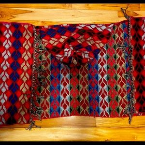 Wool Red brown tan poncho, fits all sizes. Reversible.